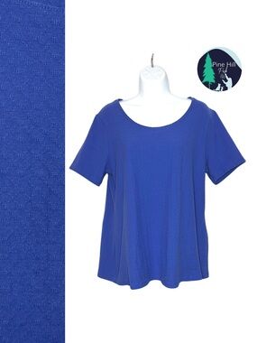 Isaac Mizrahi Live Tunic Top Womens Large Royal Blue Cotton Stretch Flowy Casual